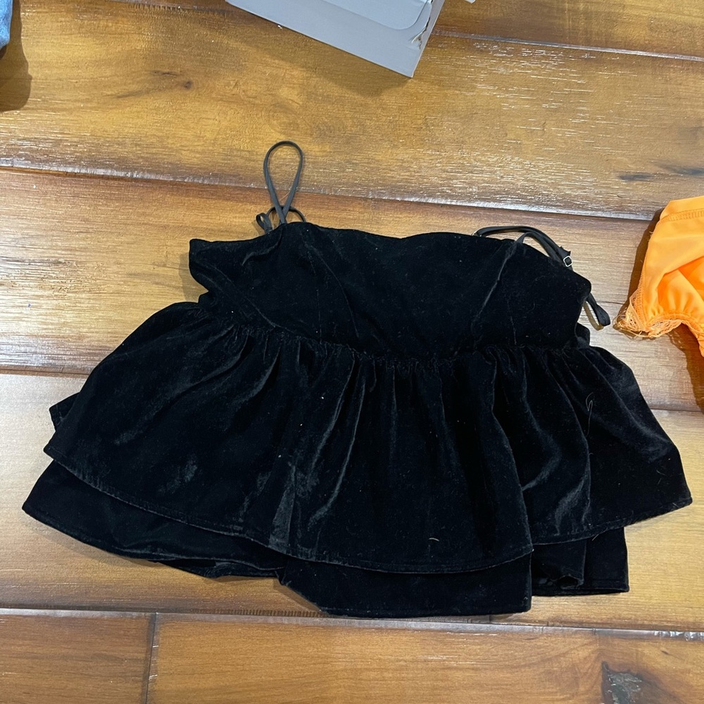 velvet  ruffle urban outfitter cropped top